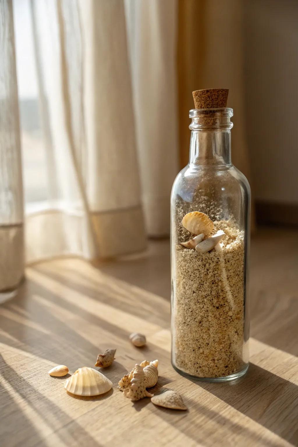 Encapsulate the essence of the sea with a bottle brimming with seaside treasures.