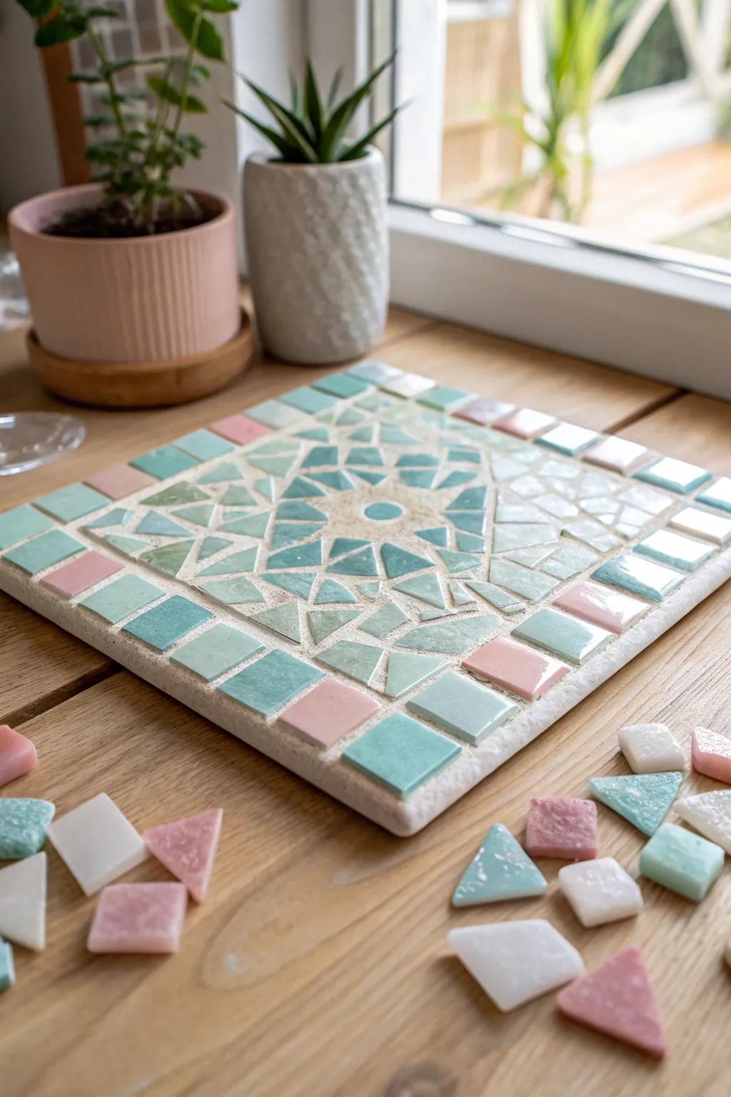 Crafting beauty piece by piece: a mosaic masterpiece in the making.