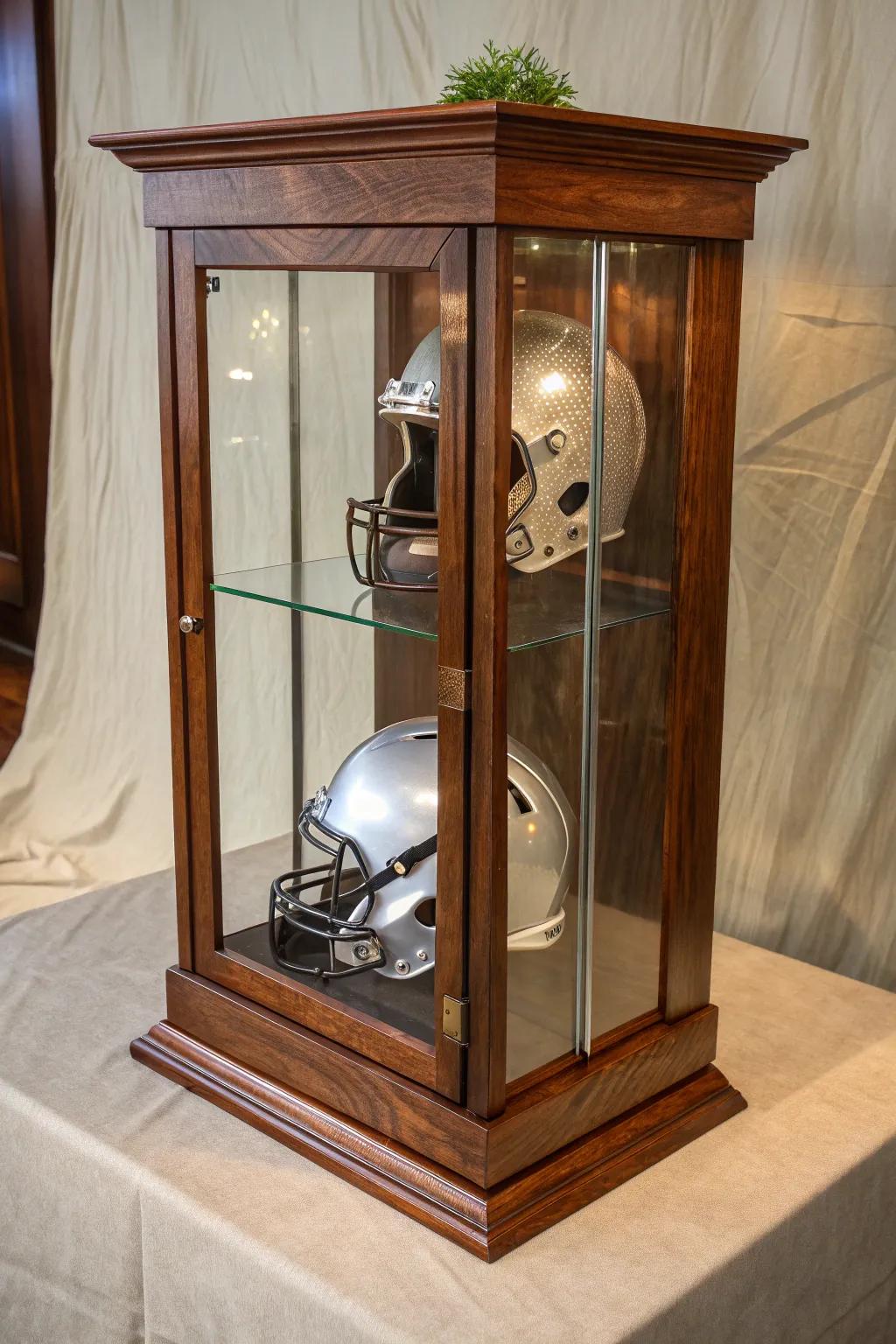 Showcase your enthusiasm through timeless grace: a timber display unit melding protection with flair.