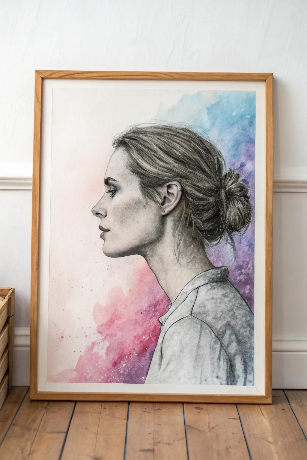 Embrace contrasts and reveal the spirit with this captivating mixed media portrait.