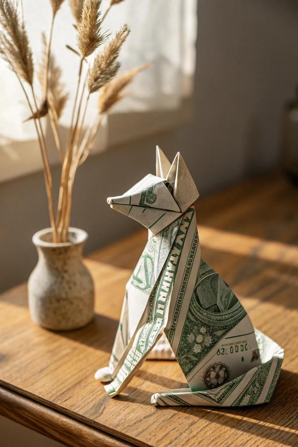 Introduce your charming paper friend: the Dollar Fox, a lively touch of artistry for your home.