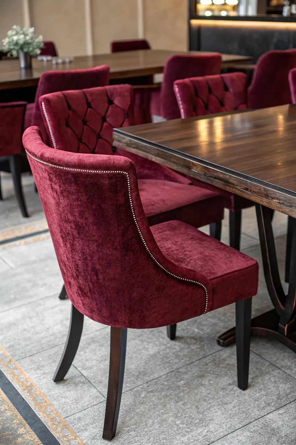 Velvet seating for a lavish dining encounter.