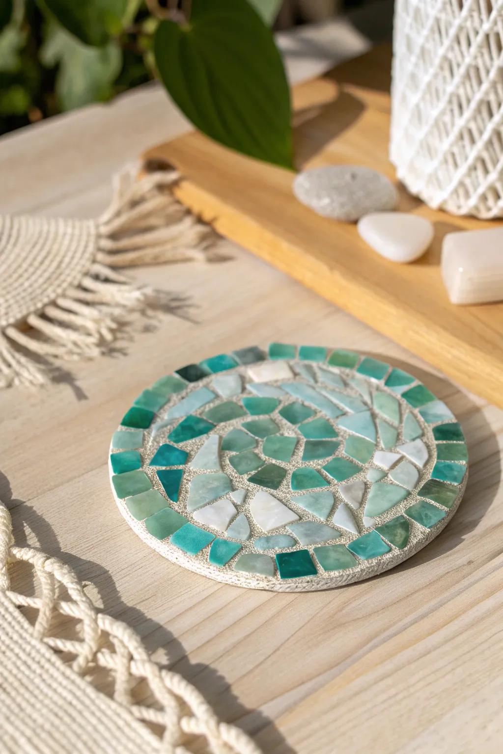 Usher the ocean's essence into your abode with a meticulously handcrafted coastal glass coaster, where refinement intertwines with coastal magnetism.