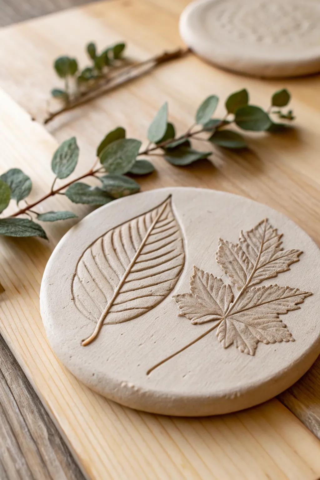 Embrace the artistry of the natural world: Refined foliage sgraffito in clay imparts innate sophistication to your abode.