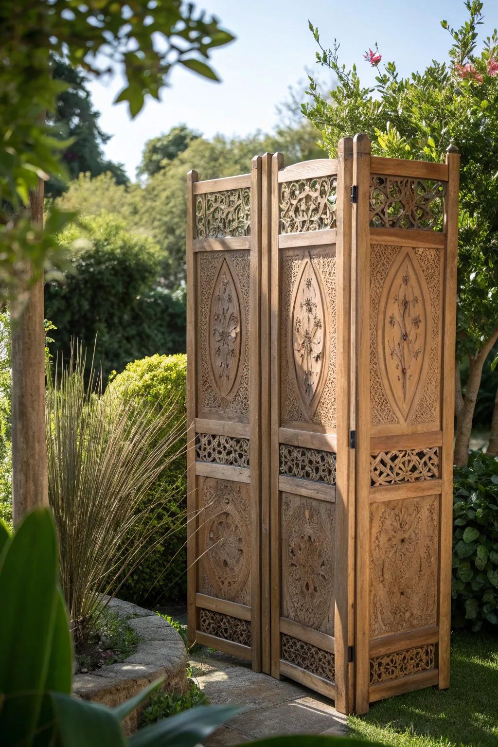 Enhance your garden's charm with the enduring grace of independent wood screens.