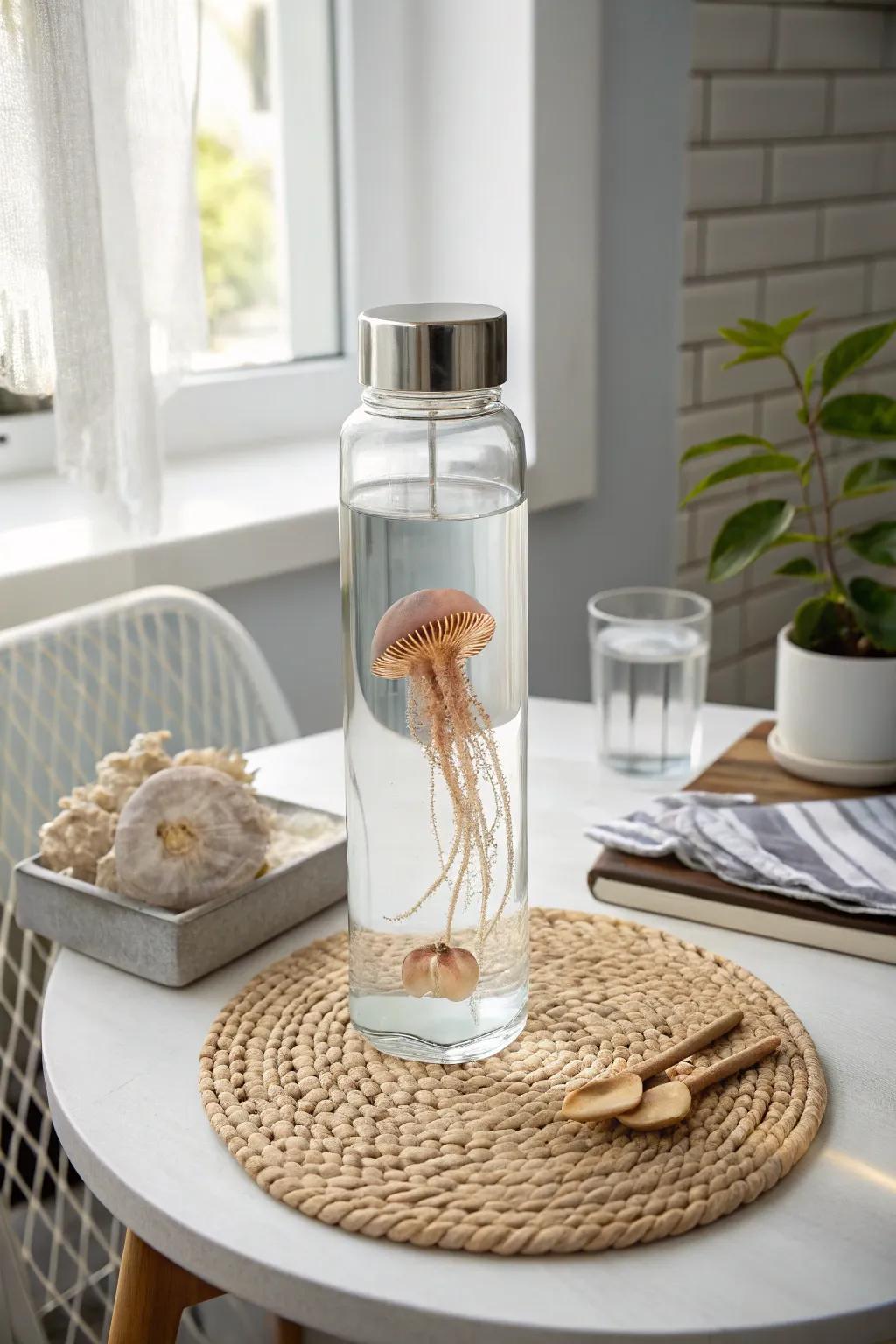 Encounter the serene allure of the ocean from the comfort of your residence with this handmade Tranquil Jellyfish Vessel—a quintessential fusion of Scandinavian refinement and Bohemian charm.