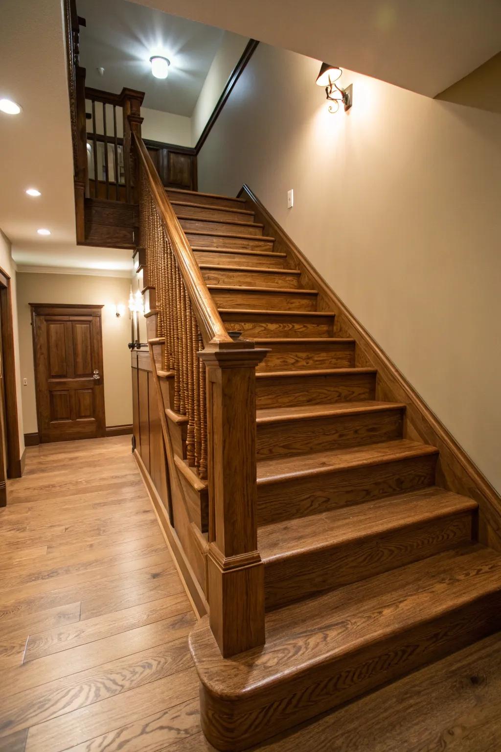 Revel in the coziness of timber with these spectacular basement steps.