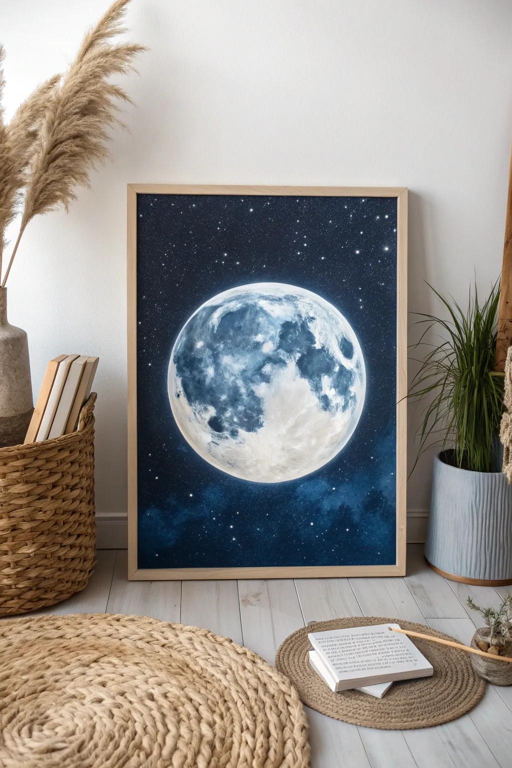 Revamp your space into a peaceful retreat, highlighted by the calm splendor of a moonlit masterpiece.