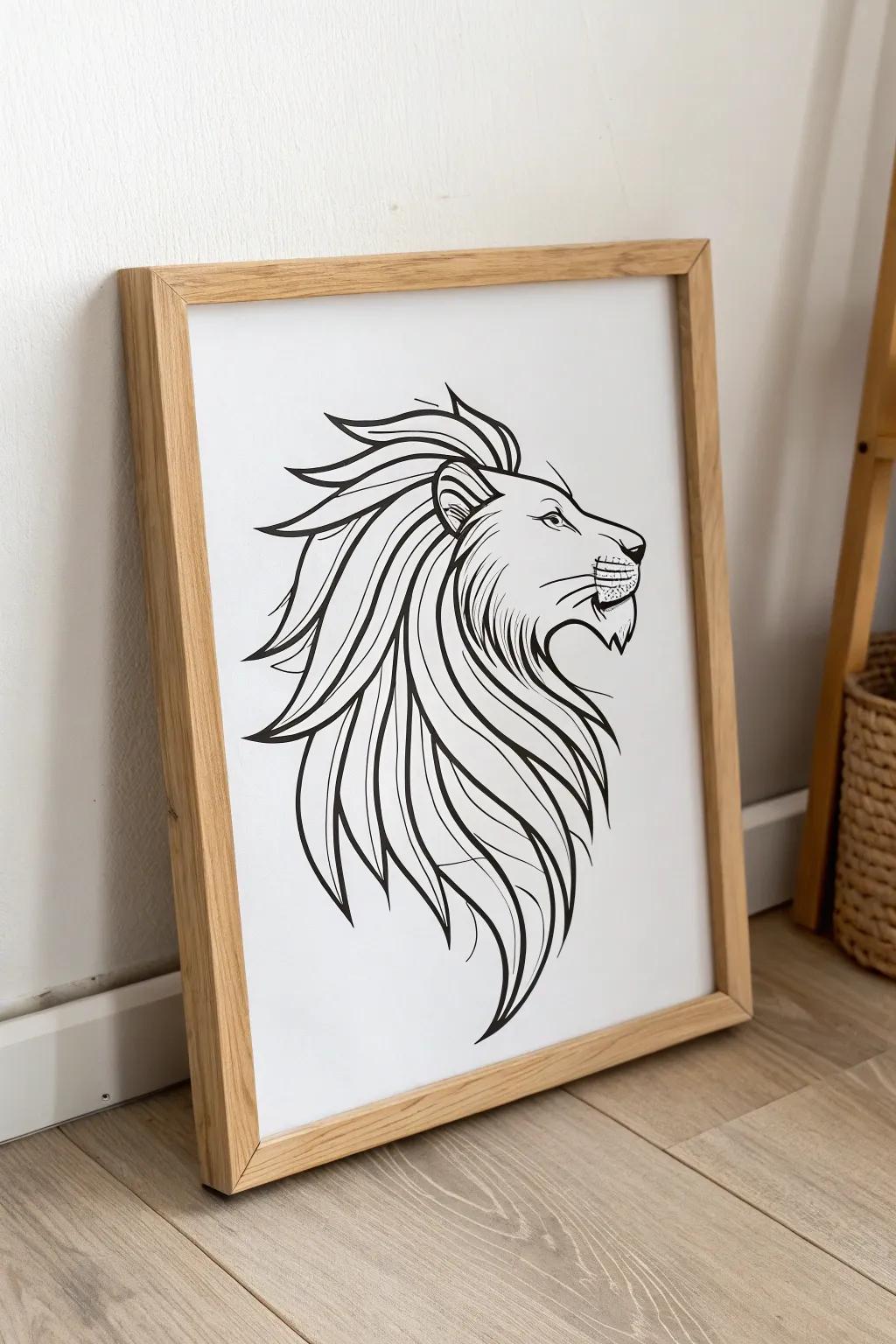 Celebrate nature's refinement with this minimalist lion's head outline, a harmonious fusion of strength and simplicity.