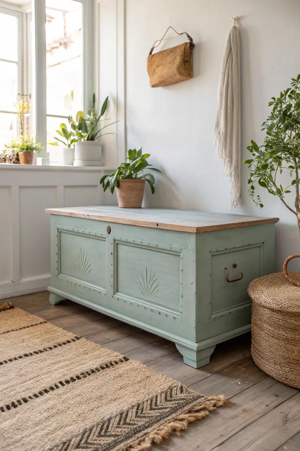 Experience the enduring allure of a chalk-coated cedar chest in your space. #ScandiBoho #Craftsmanship