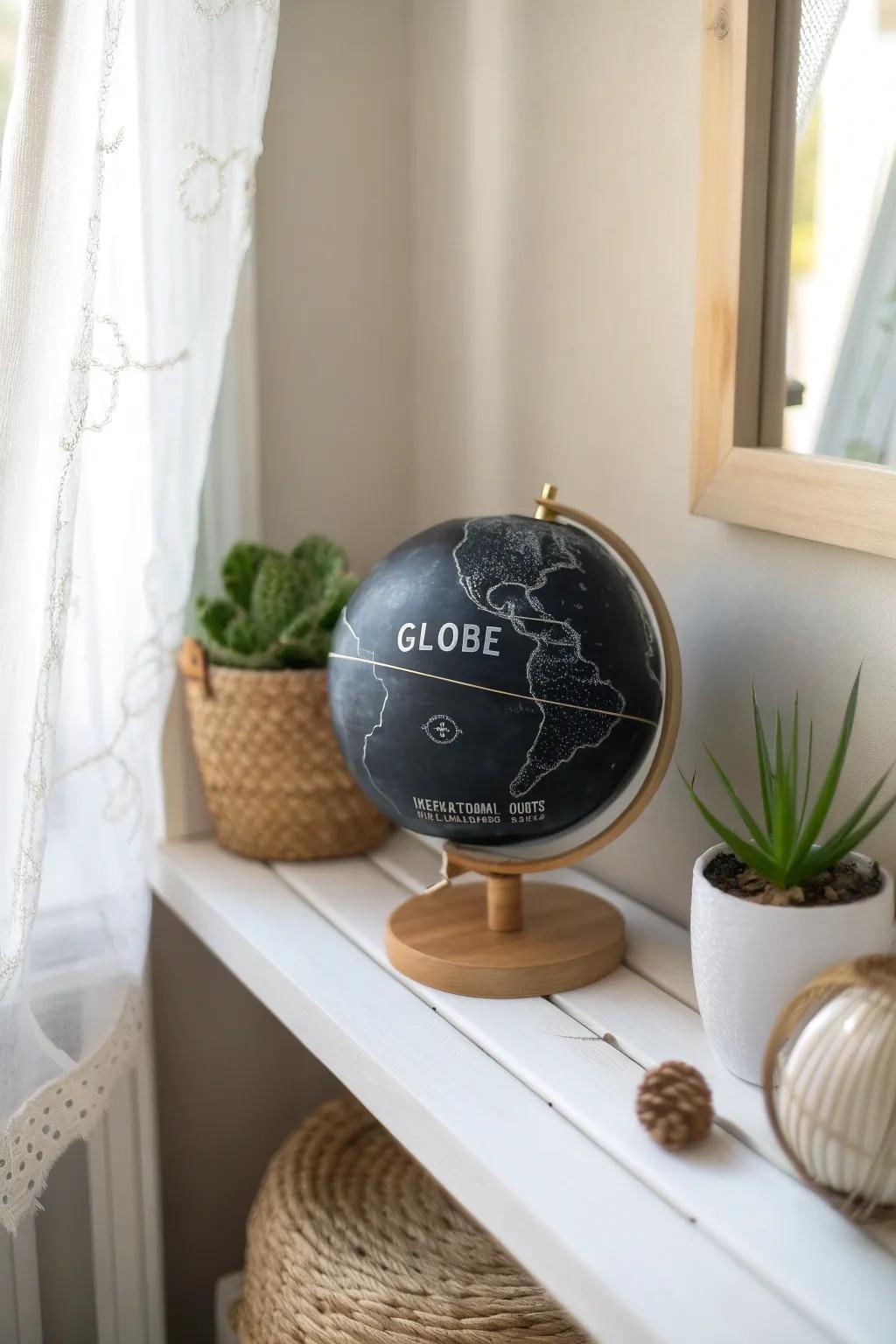 Adventure awaits—write your journey on a slateboard globe and watch your dreams materialize!