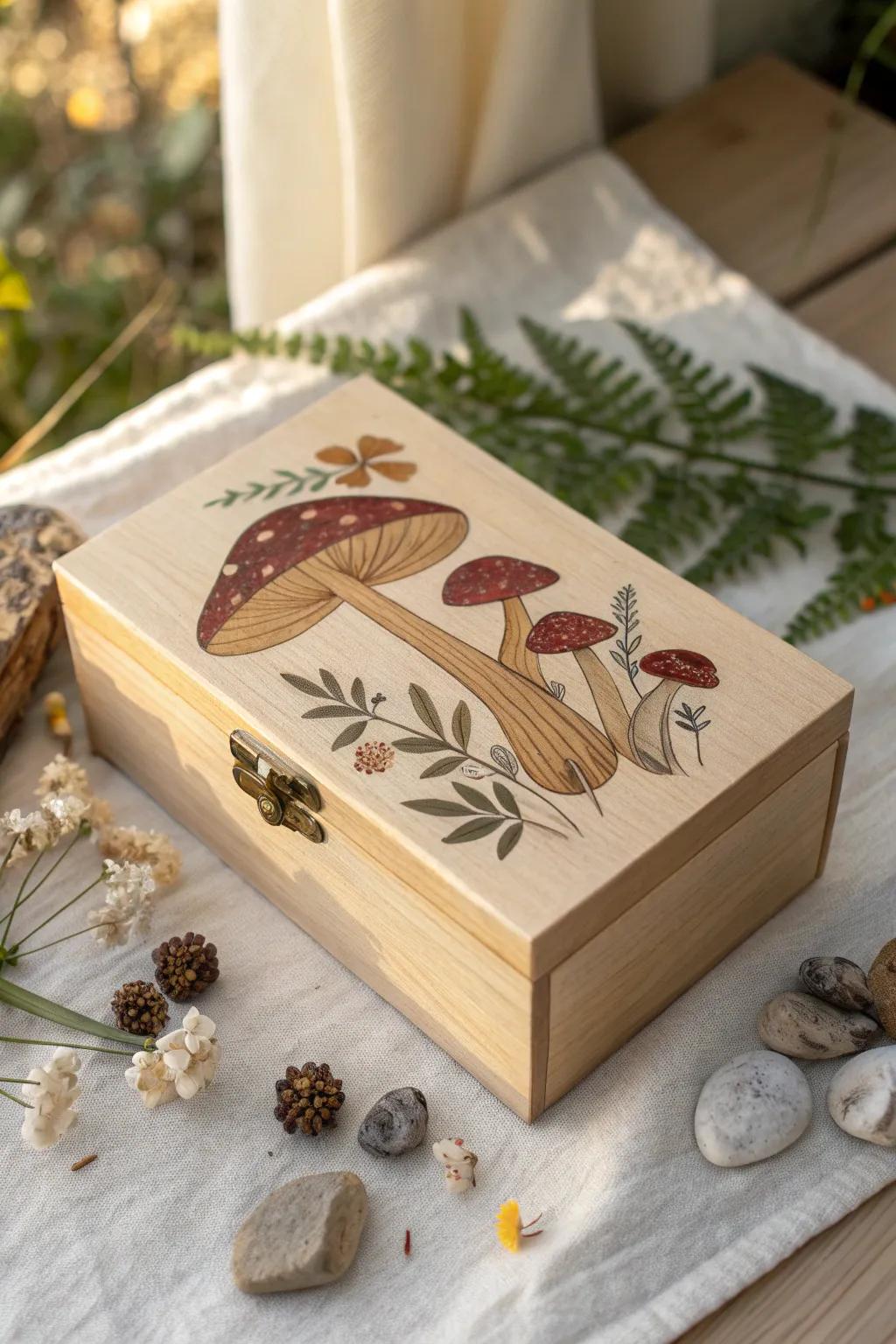 Experience the captivating charm of nature with this whimsical mushroom storage box, a seamless fusion of minimalism and bohemian appeal.