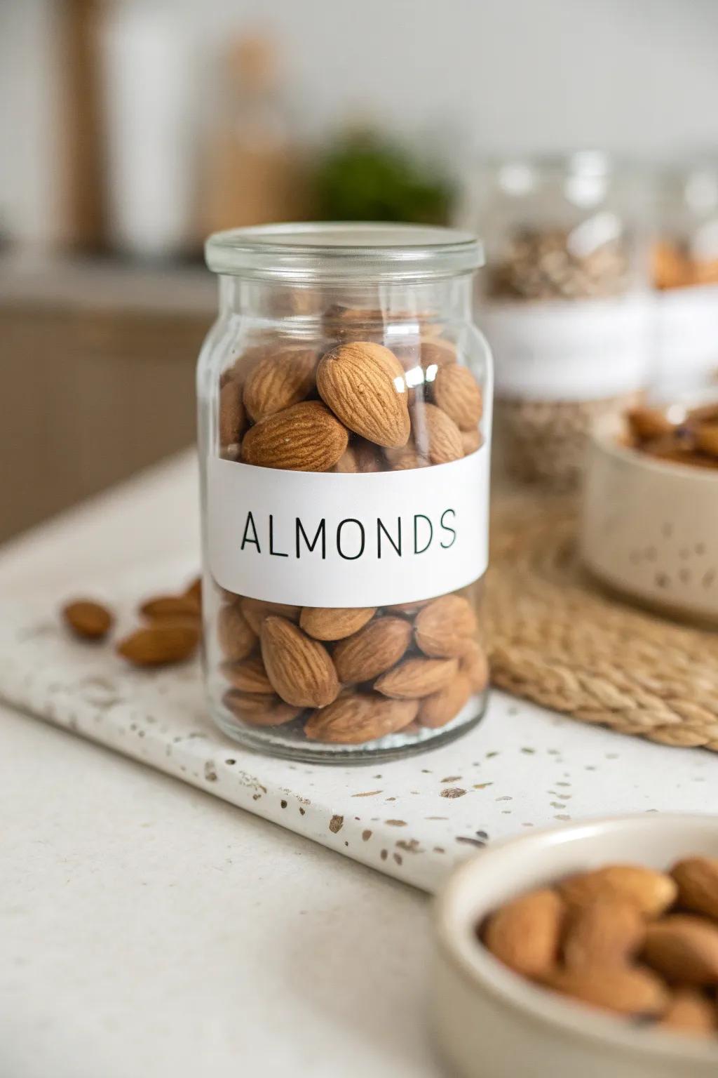 Enhance your pantry’s organization with understated transparent stickers, celebrating the intrinsic beauty of your ingredients.