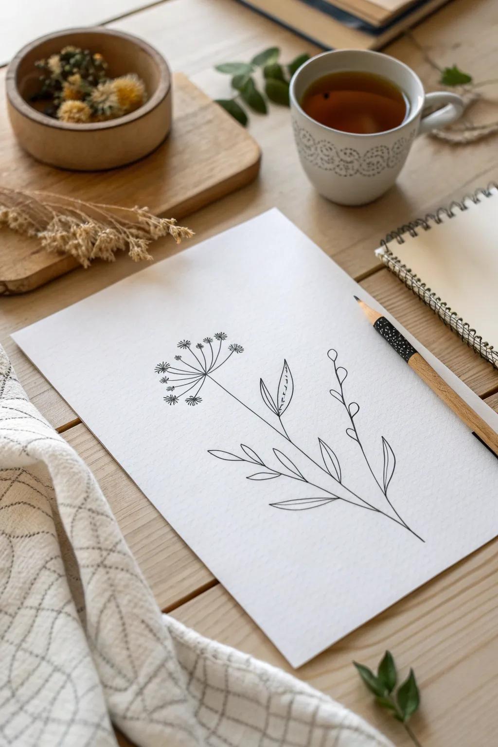 Embrace the elegance of simplicity with botanical doodles that bring a hint of nature to your creative haven.