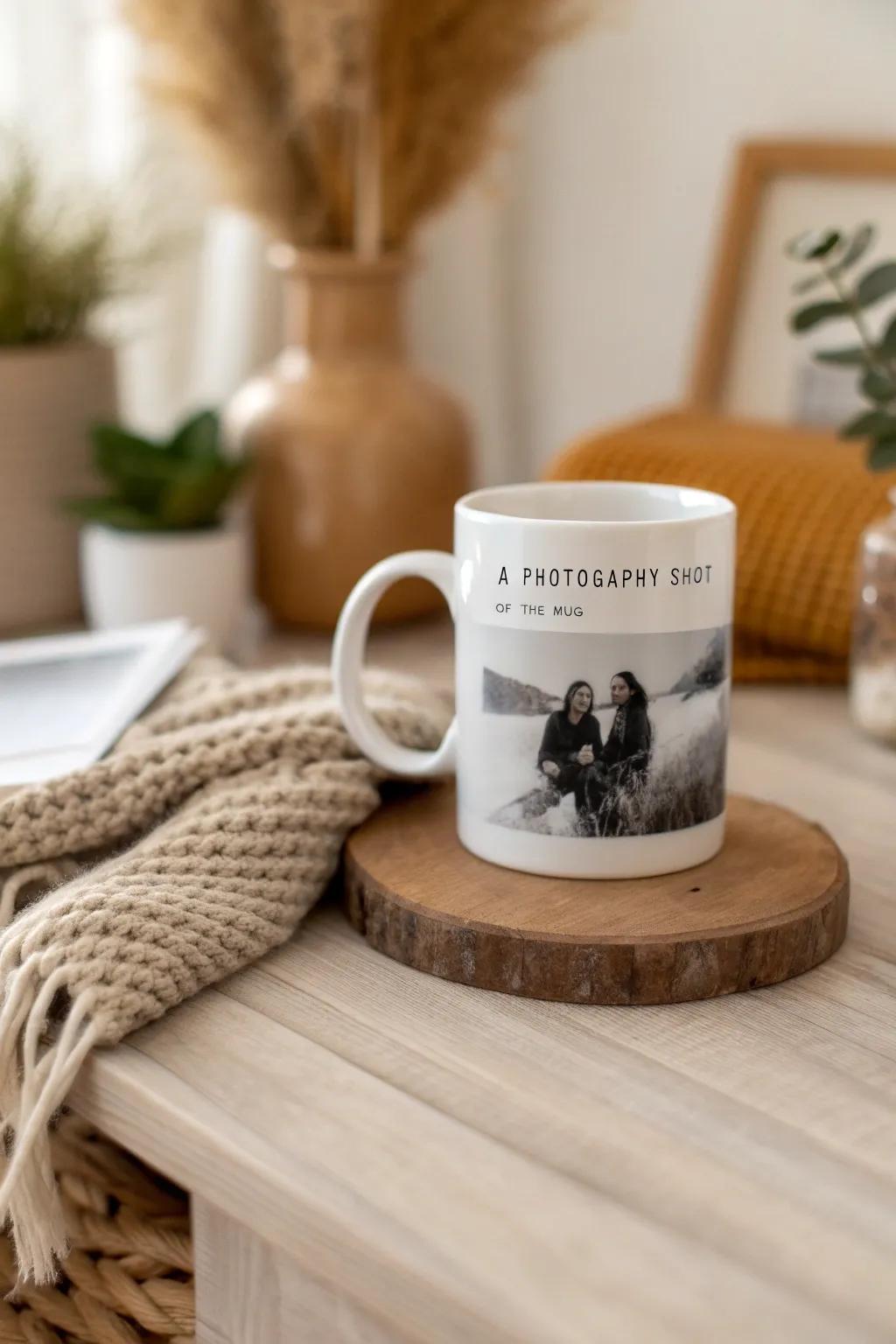 Embrace memories each morning with a personalized photo cup, blending minimalistic charm with a touch of Boho artistry.