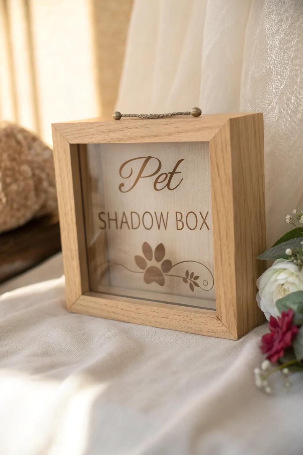 Celebrate your treasured pet through an ageless inscribed shadow box, blending simplicity with heartfelt beauty.
