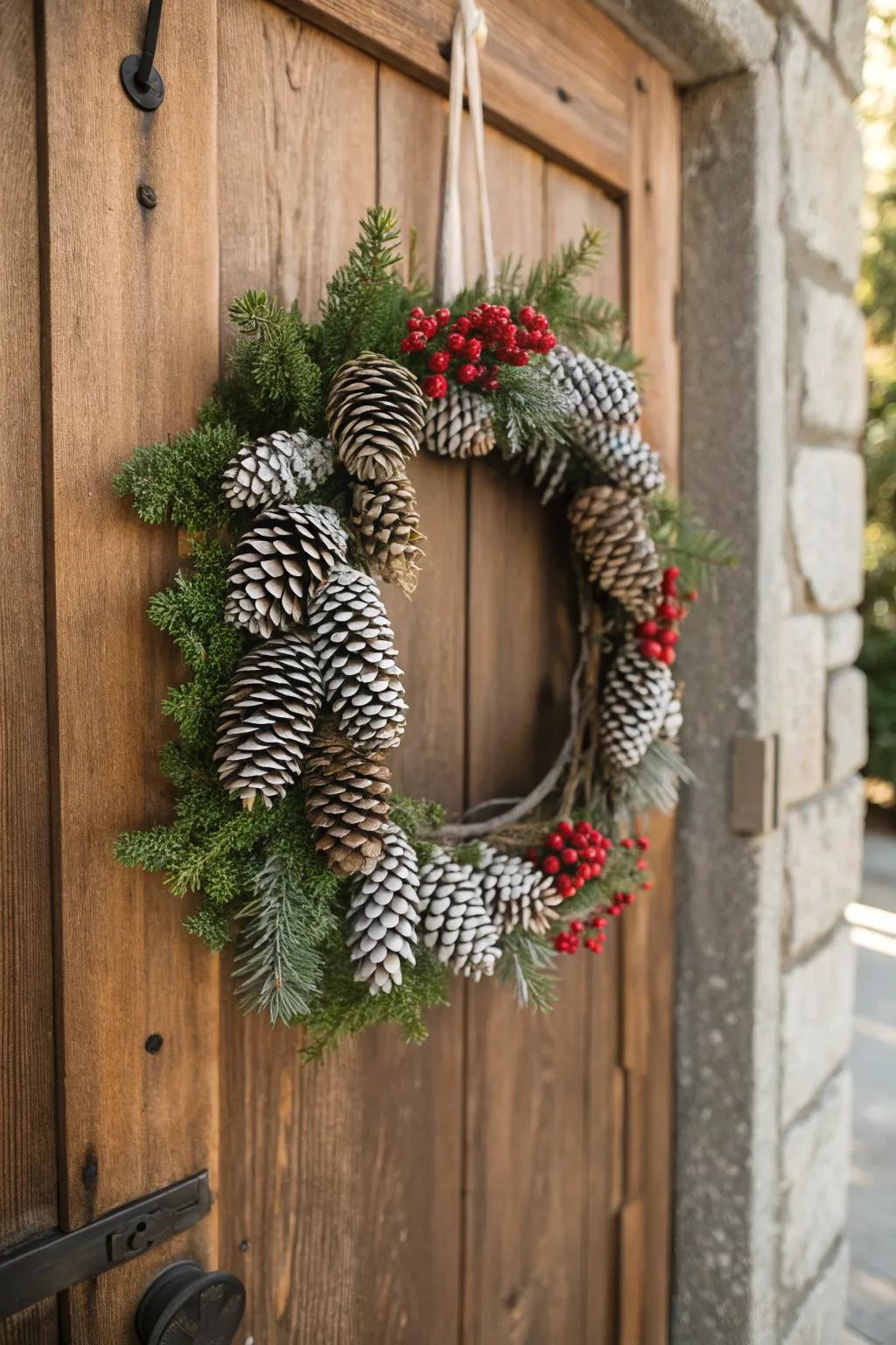 Greet the season with an element of natural refinement: a lovingly handcrafted pinecone wreath that marries simplicity with boho charm.