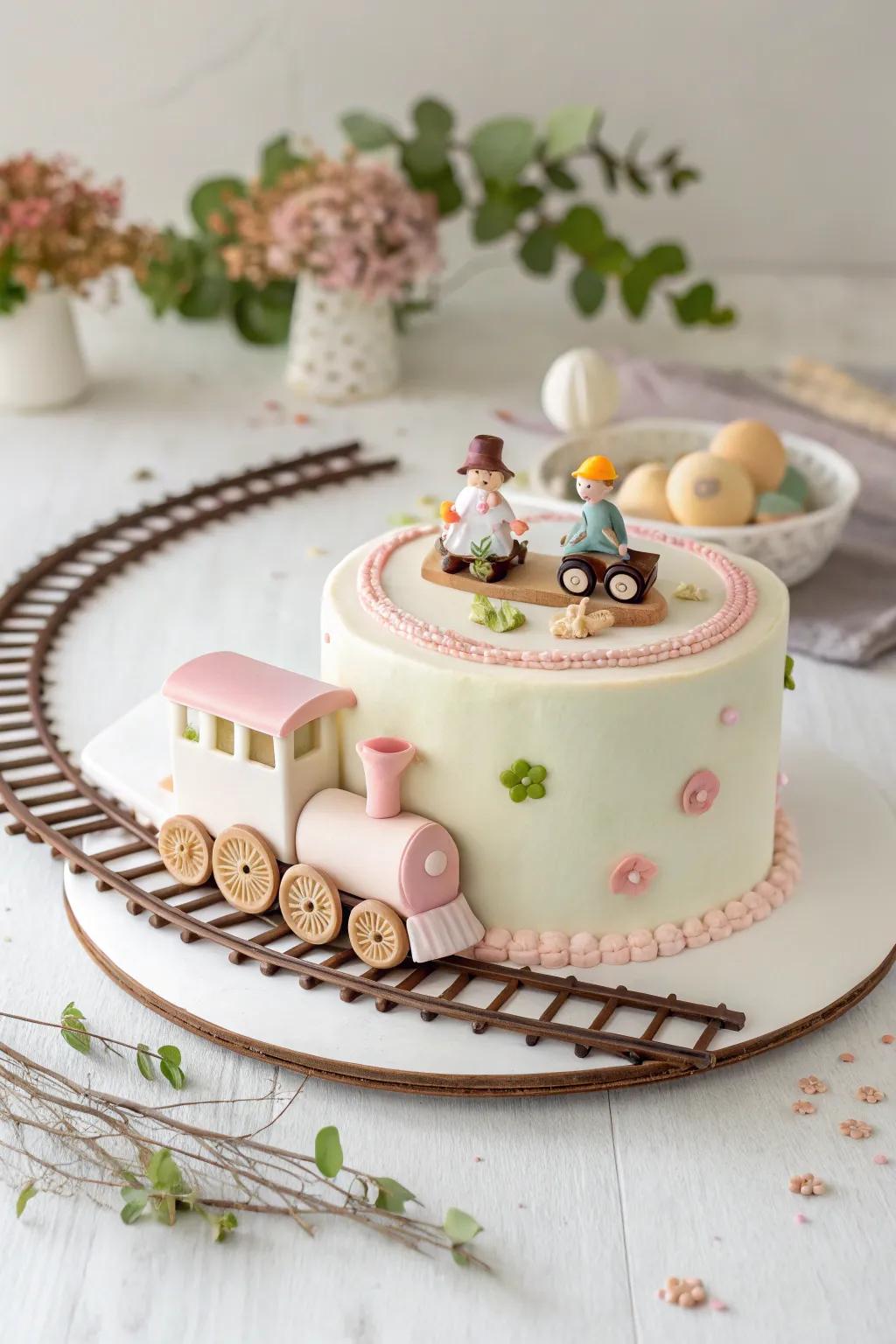All aboard the sweetest journey! This charming miniature locomotive cake is a celebration of playful elegance and craftsmanship.