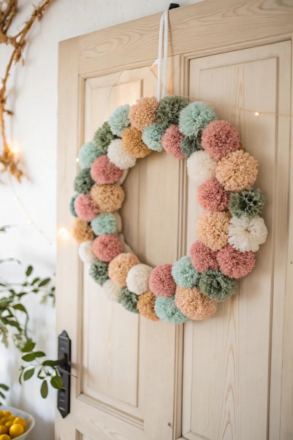 Greet guests with an explosion of color and artistry - a handmade pom pom garland for your entryway.