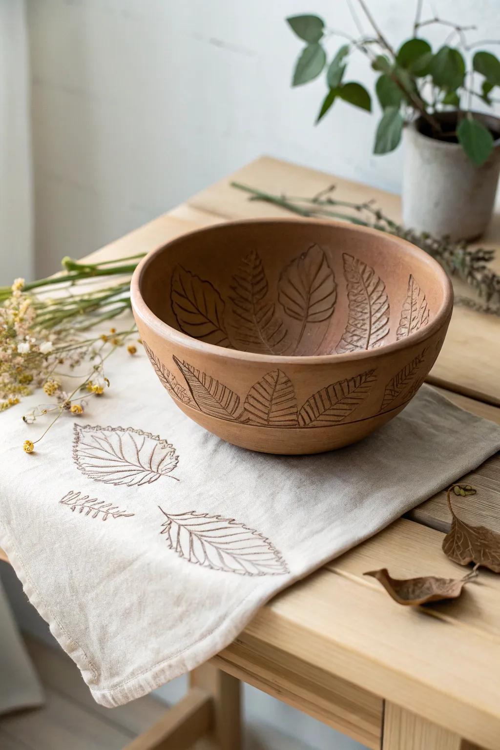 Celebrate nature's artistry with handmade leaf-imprinted clay masterpieces.