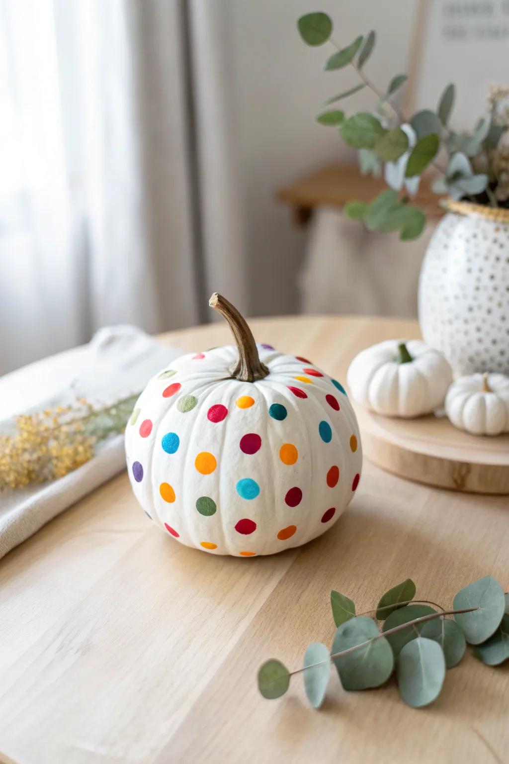Redefine simplicity with an extraordinary polka-dotted pumpkin showpiece!