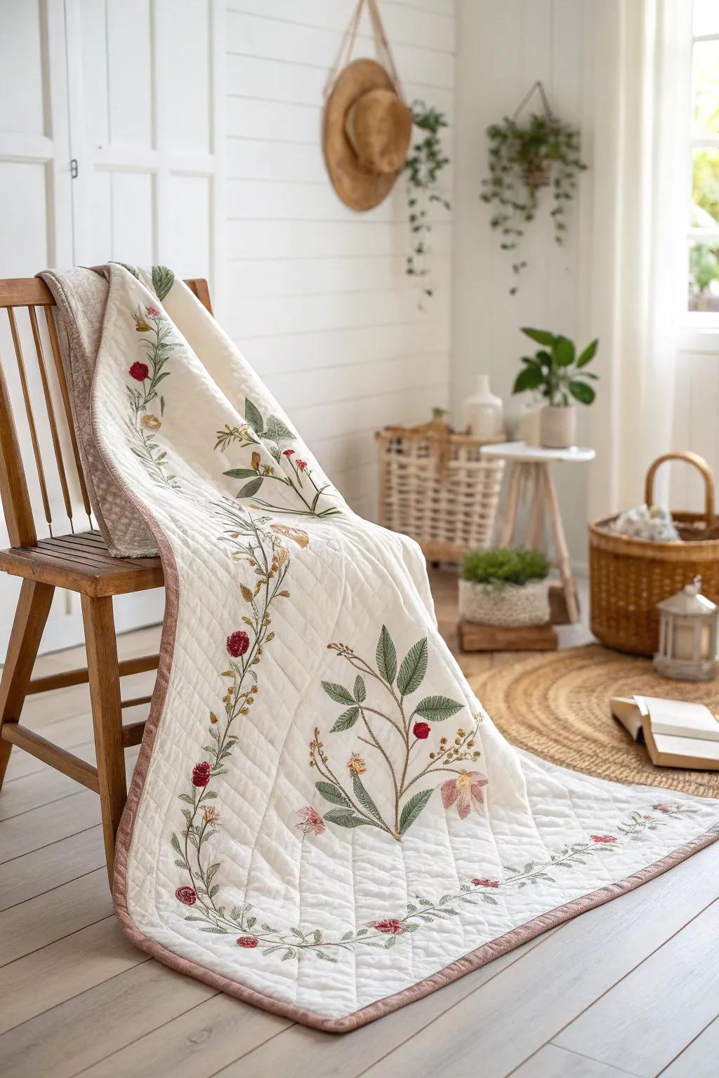 Revel in the sophistication of nature through tranquil floral quilt borders.