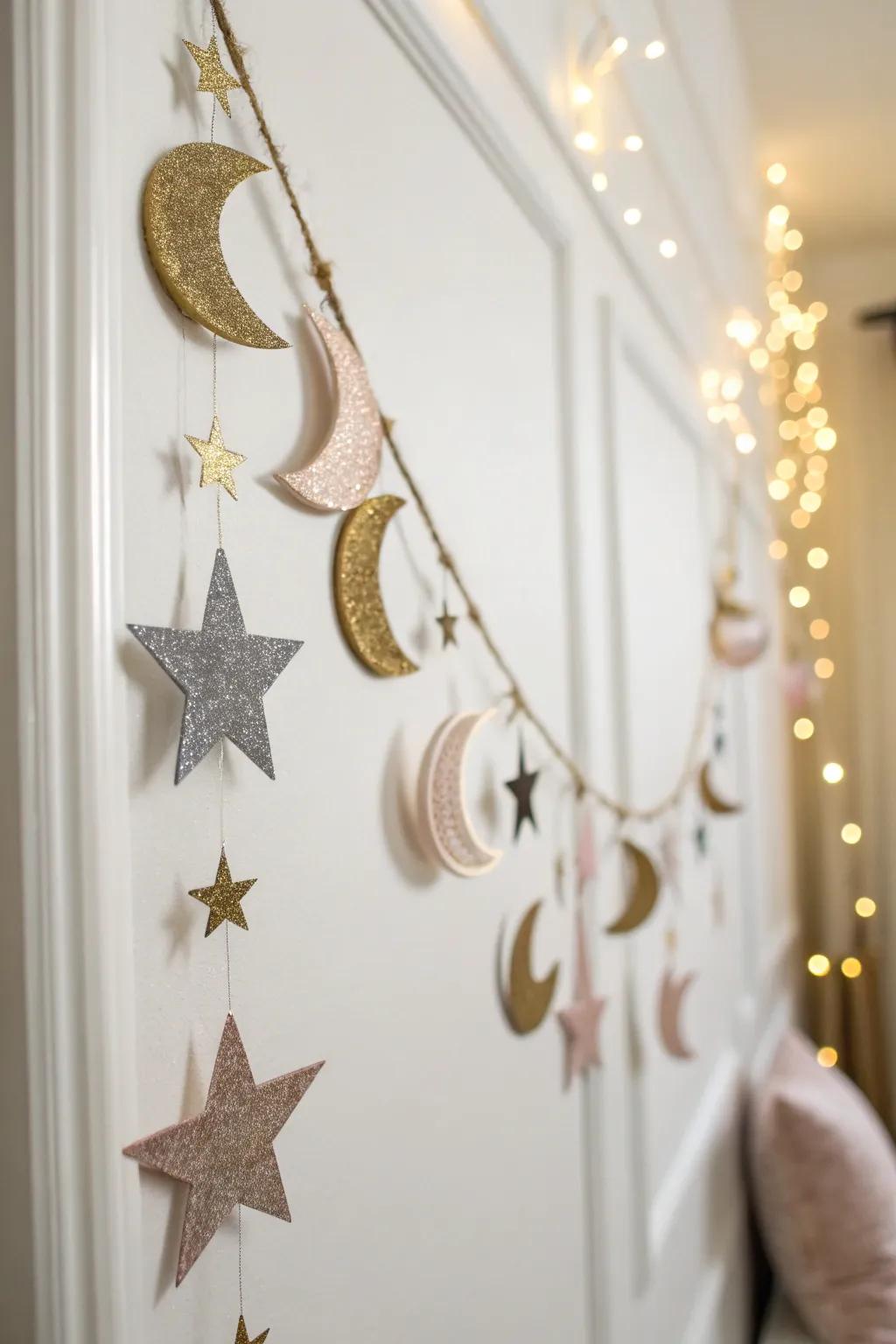 Bathe your area in enchantment – a radiant crescent moon and star garland, perfect for a snug Ramadan atmosphere.