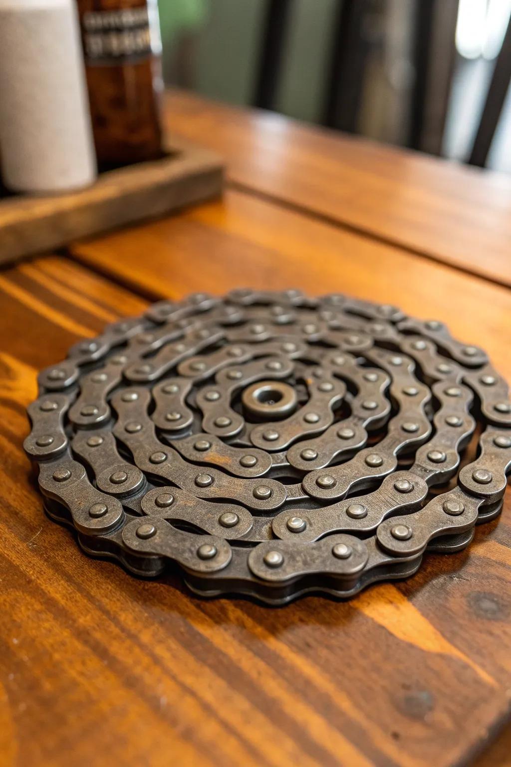 Revamp Your Journey: Transform discarded bicycle chains into fashionable coasters, commemorating your fervor for cycling.