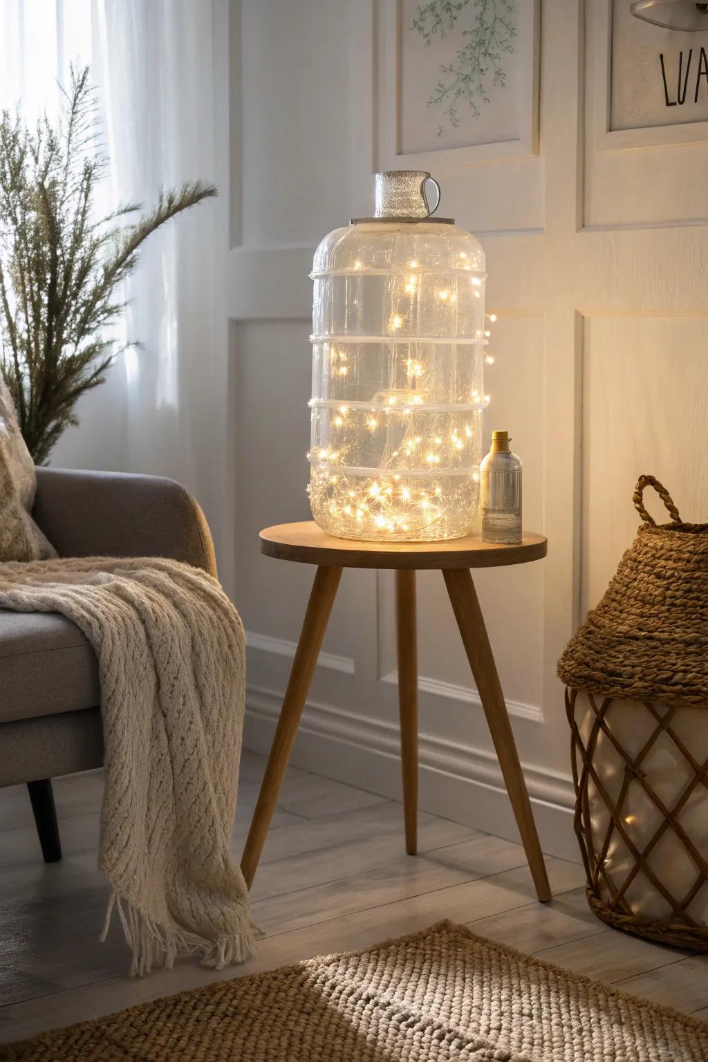 Illuminate your surroundings with a hint of minimalist magic. Transform a water jug into a radiant piece of art.