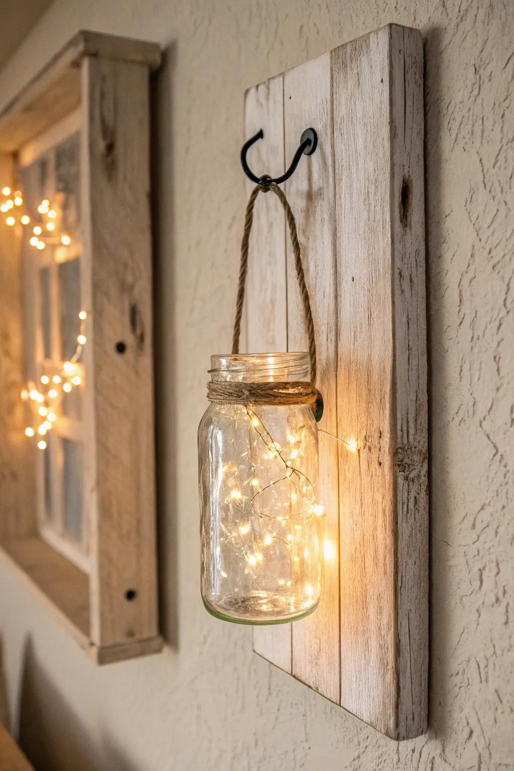 Illuminate your space with charming glass preserve jar sconces for a touch of rustic elegance.