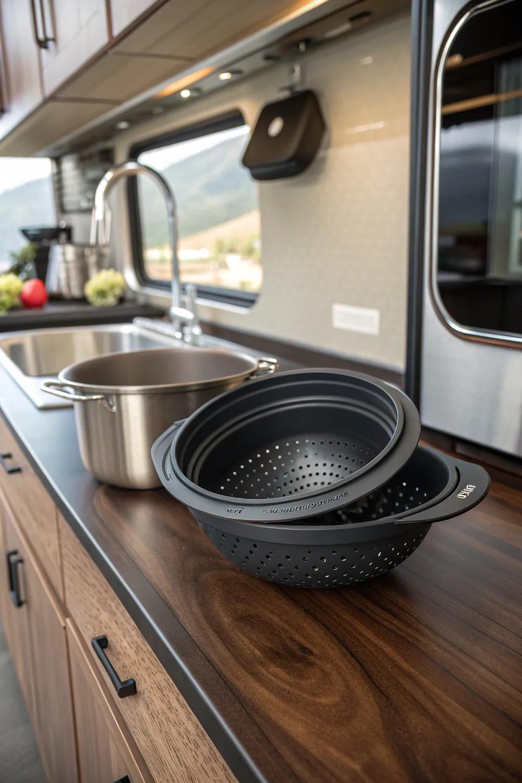 Refine your RV experience with compactable kitchenware, crafted for ultimate efficiency and aesthetic appeal.