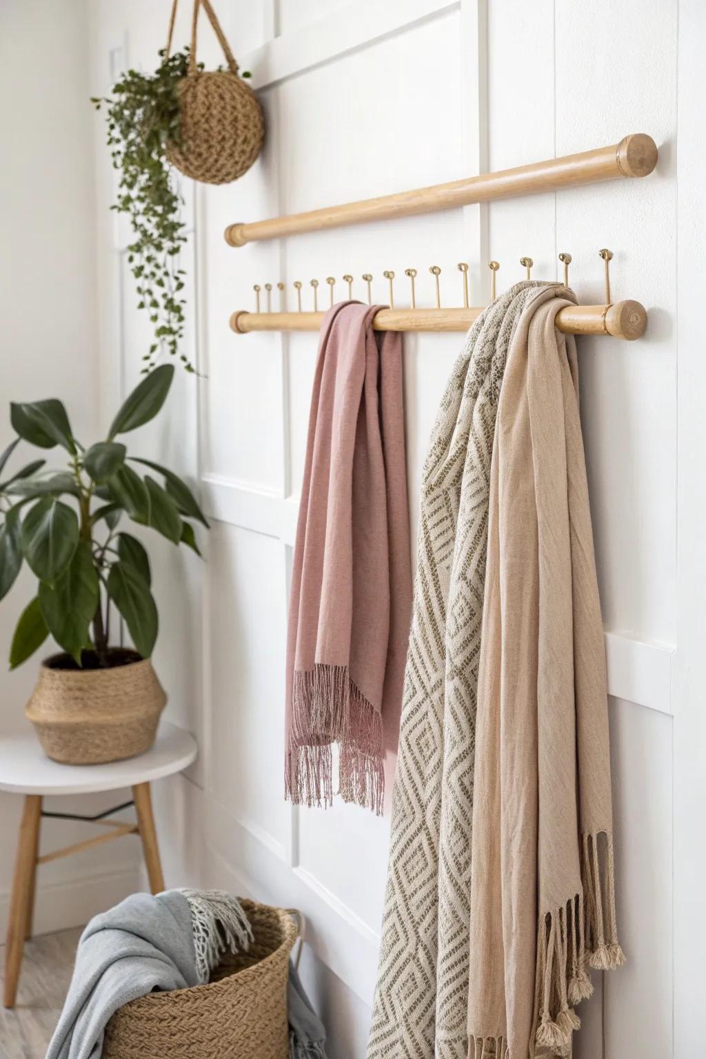 Turn your scarves into a fashionable wall display with minimalist grace.