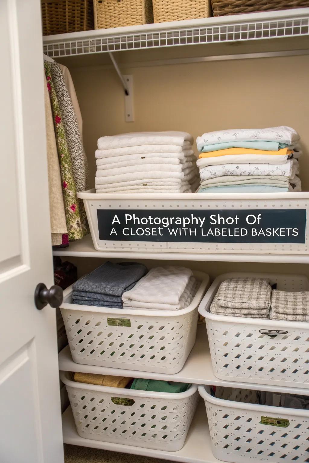Arrange linens by dimension or by room by utilizing marked baskets for effortless access.