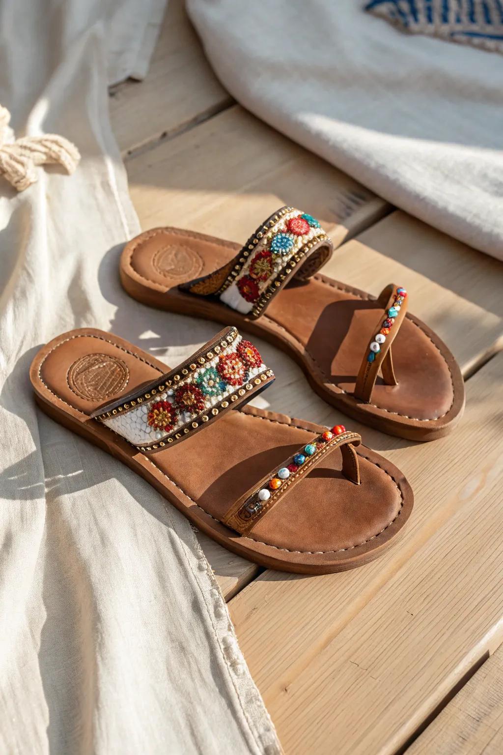 Step into the festival spirit with these bespoke Beaded Bohemian Flats.