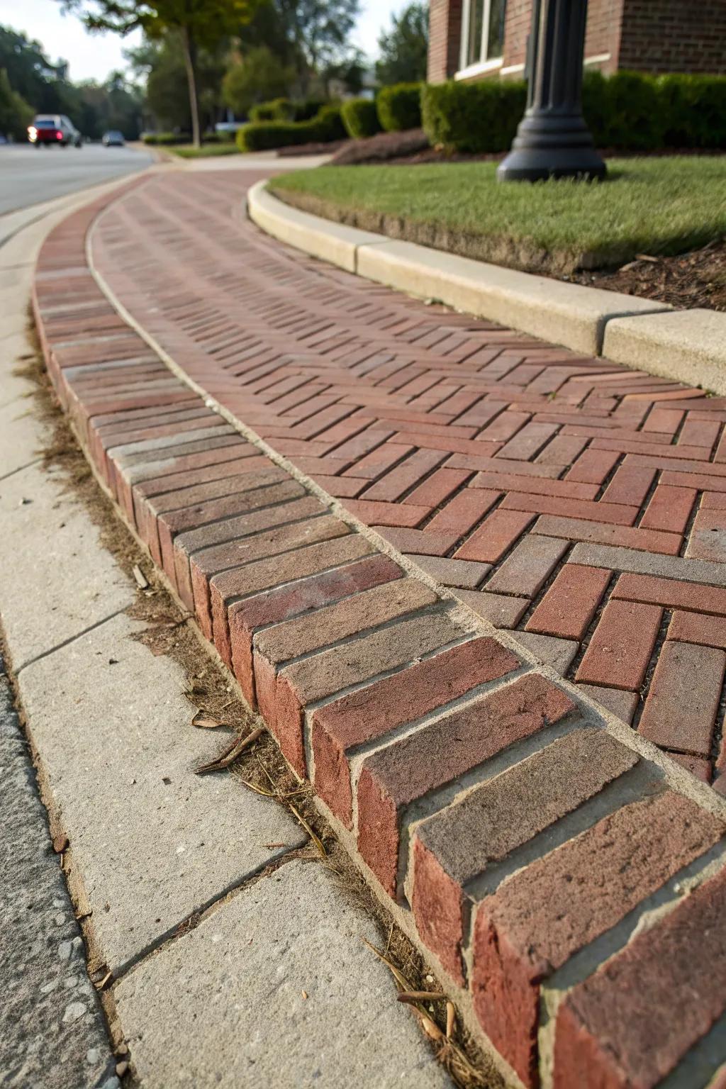 Enhance your walkway with the enduring sophistication of a herringbone brick border.