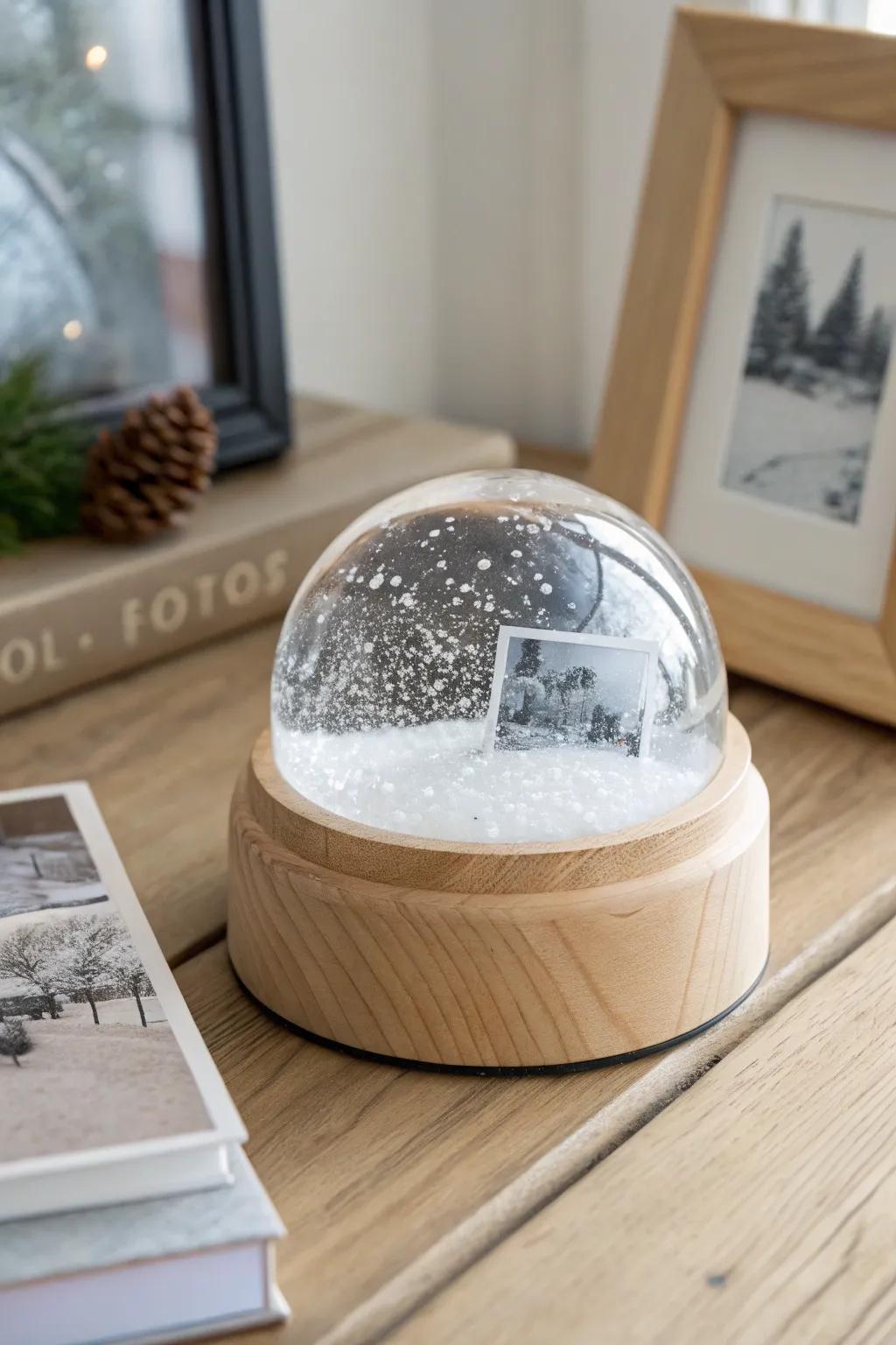 Treasure your beloved recollections with a bespoke portrait snowglobe, harmonizing minimalist aesthetics with a hint of bohemian allure.