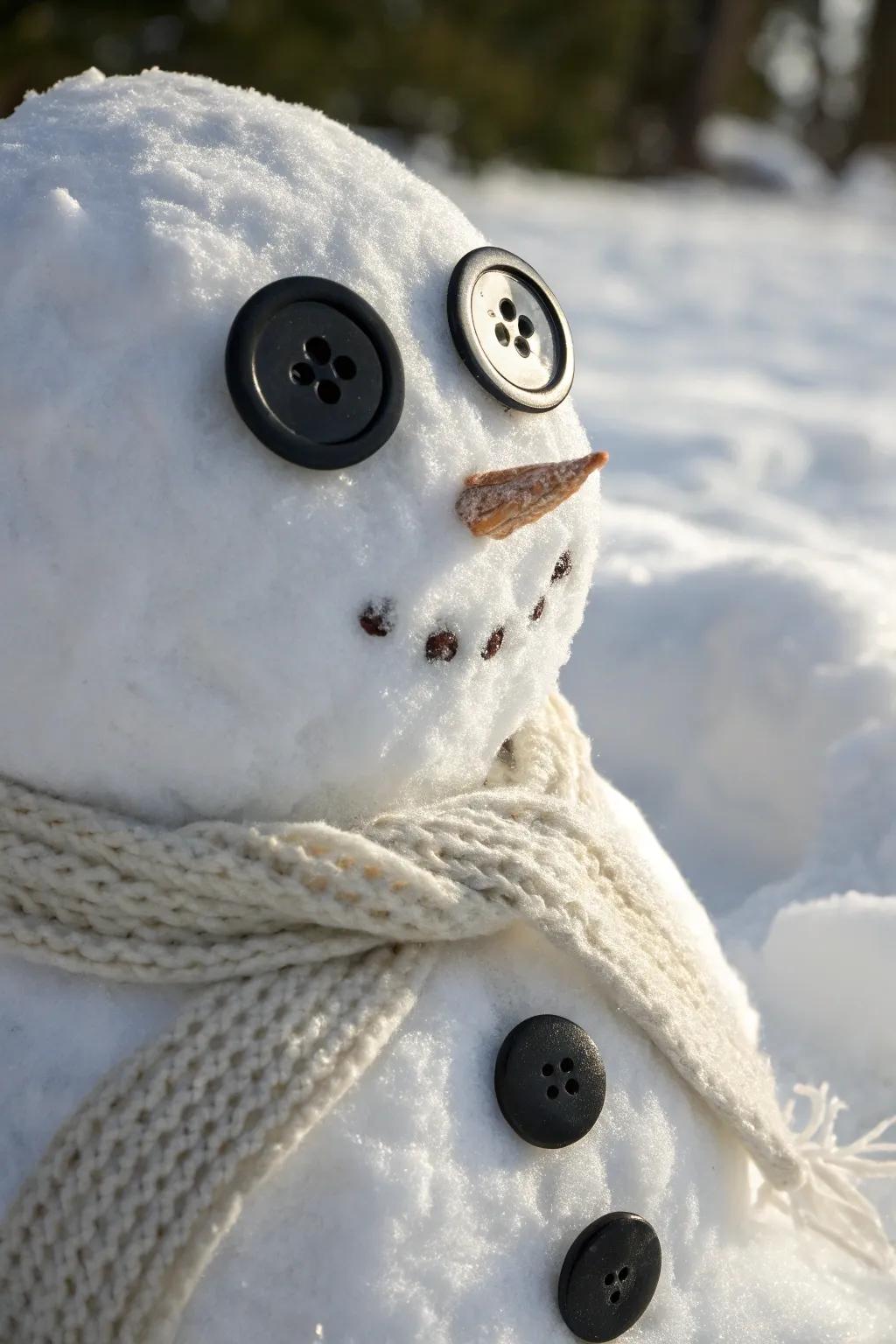 Traditional fascination harmonizes with minimalist elegance through sphere eyes on a snowman.