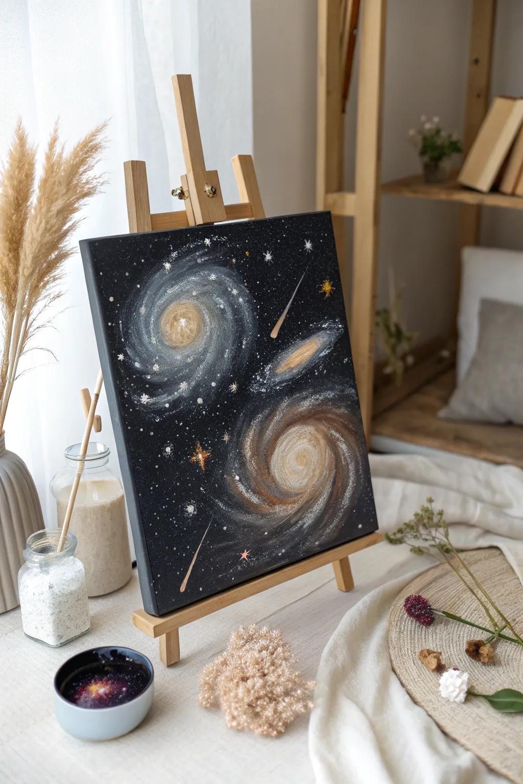 Investigate the cosmos with each dab of paint — where simple charm meets cosmic wonder.