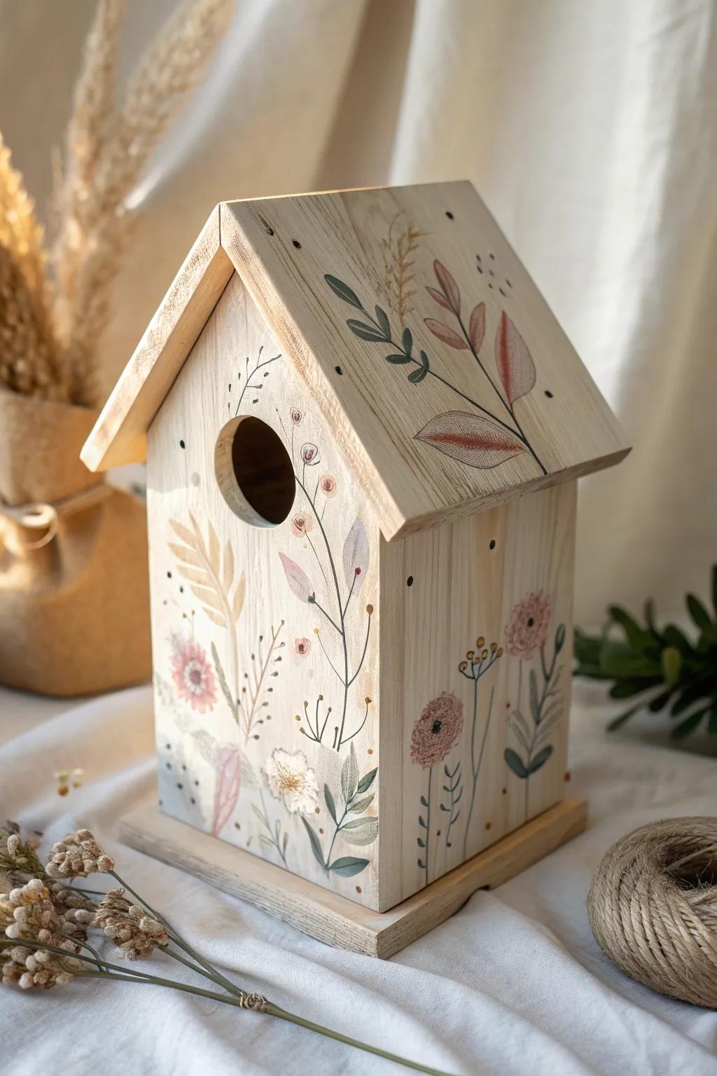 Bestow sophistication upon your garden with this exquisitely fashioned ornamental avian home, blending Scandinavian simplicity with Bohemian appeal.