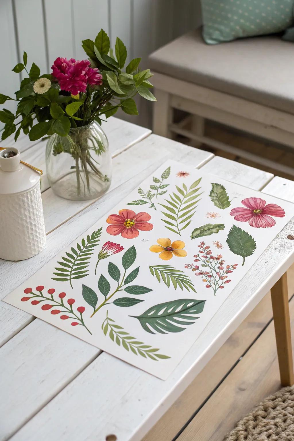 Incorporate the essence of a garden into your urban space with this refined adhesive embellishment sheet, where nature's allure converges with minimalist design.