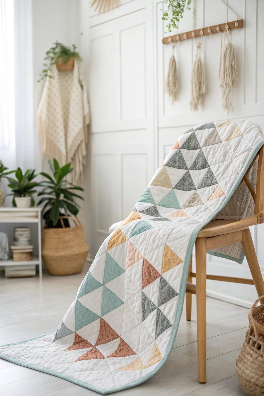 Improve your area using a temperature quilt that blends contemporary geometry with classic craftsmanship. #ScandinavianBoho #MinimalistBeauty