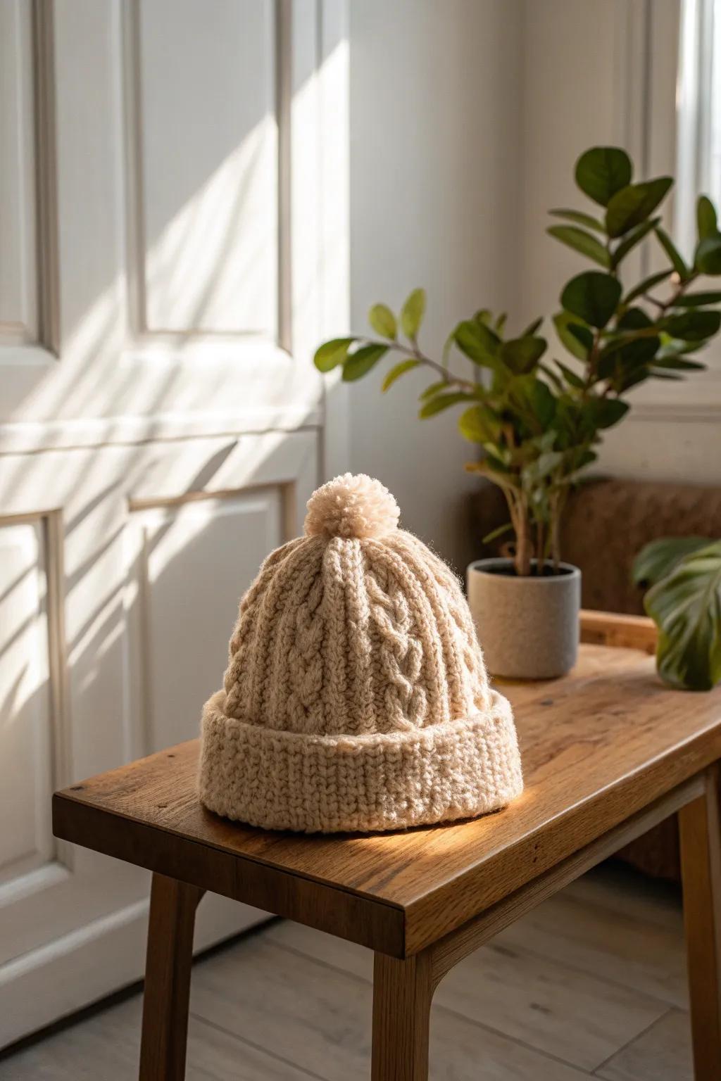 Keep your head warm and stylish with this custom-made soft yarn beanie—perfect for those cold winter days!