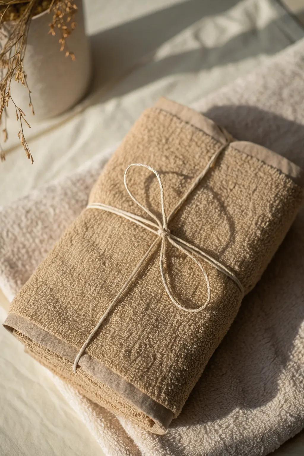 Enhance your towel presentation with earthy kraft wrapping—simple, elegant, and naturally enchanting.