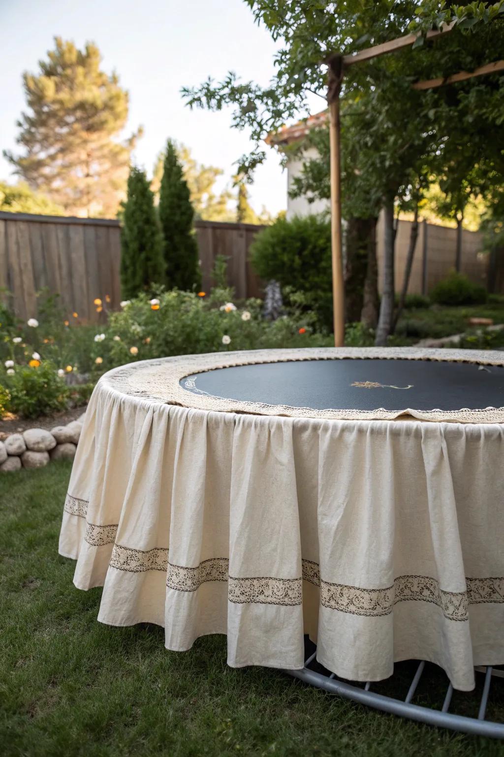 Discover the art of organization with our refined trampoline surround, merging minimalist design with functional storage.