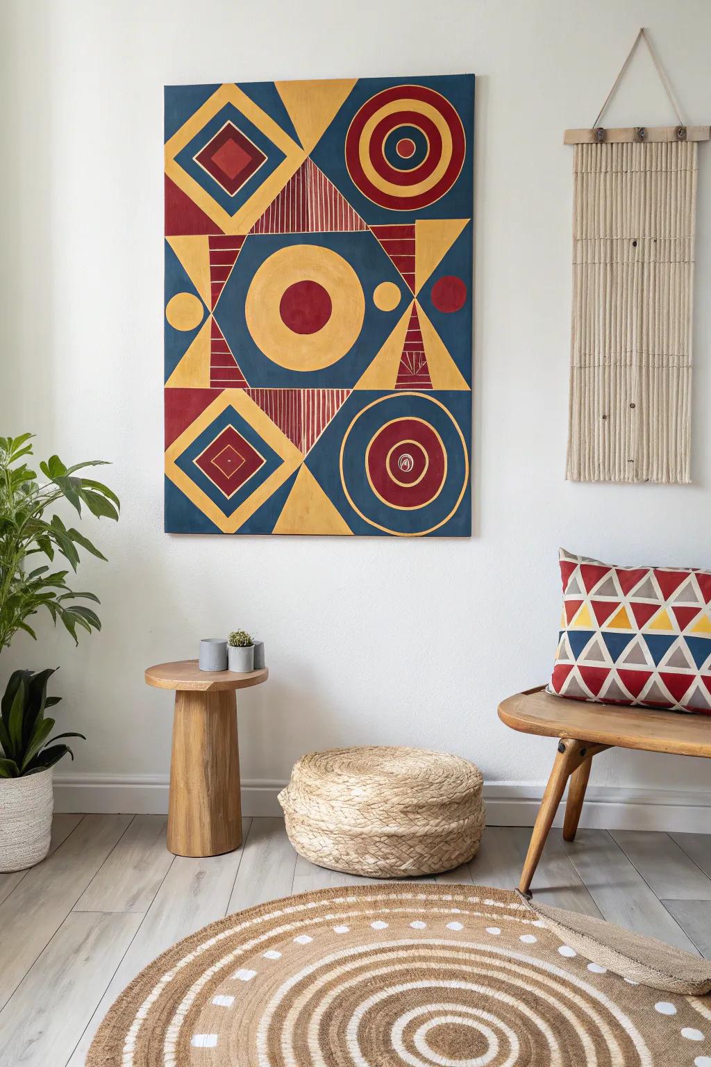 Venture into the entrancing realm of geometrical art, where radiant designs harmonize in color and contrast.