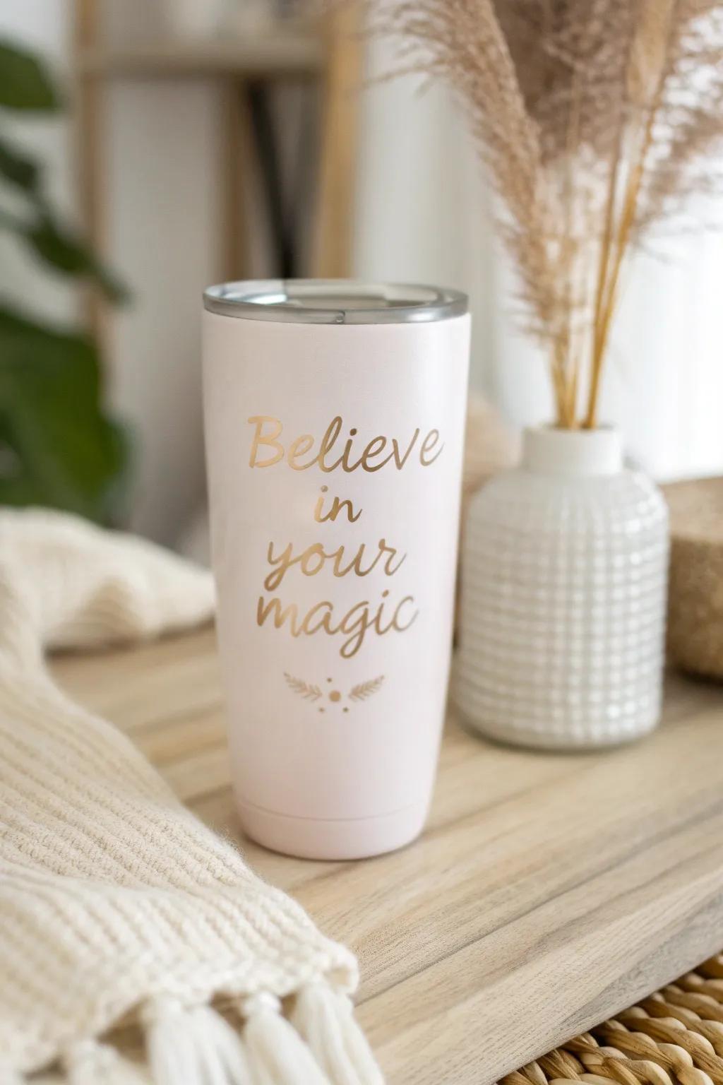 Carry inspiration wherever you go with this stylish and understated drinkware design. #AffirmationOnTheMove