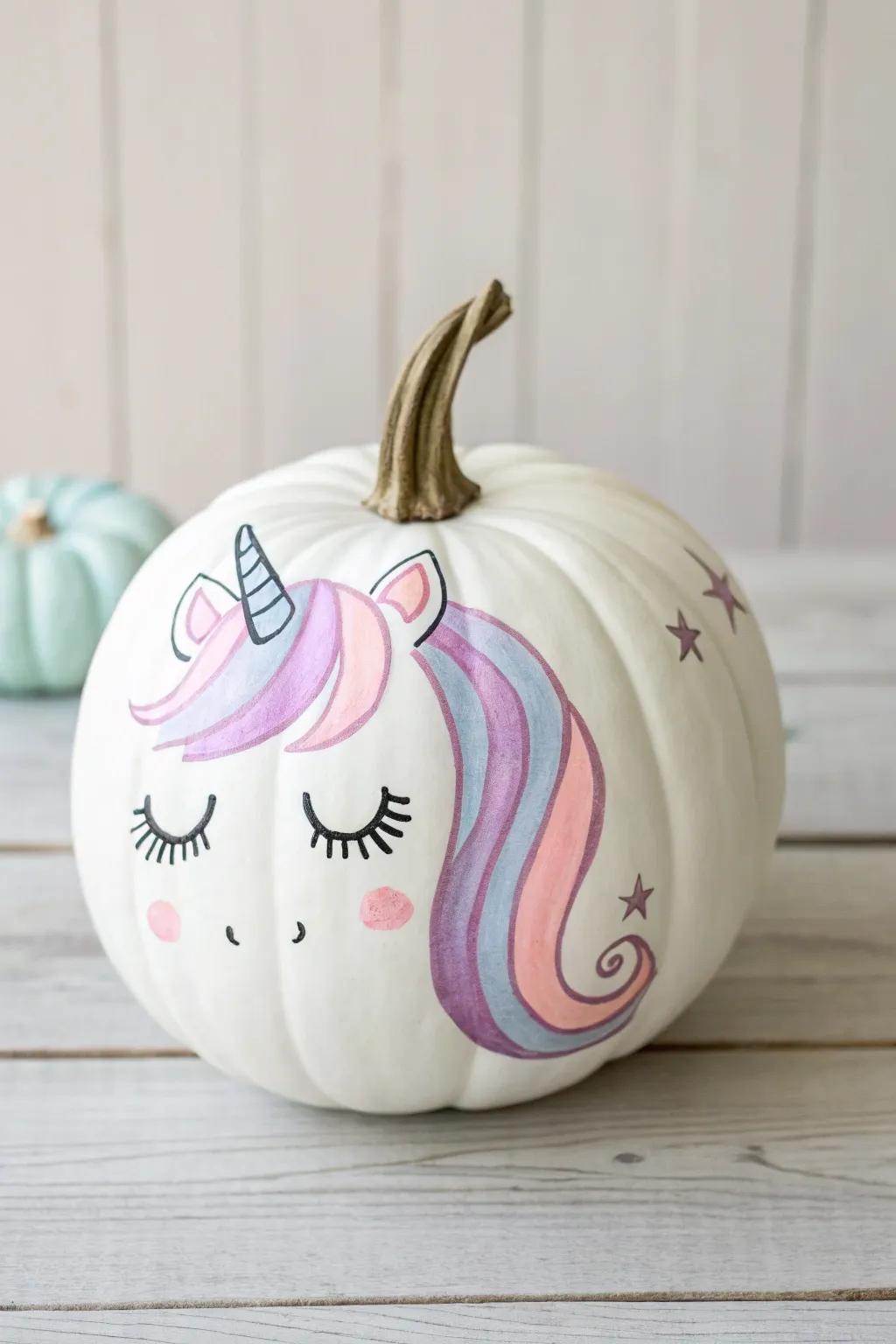 Capture the enchantment of an equine-themed lantern with this painted fable pumpkin!