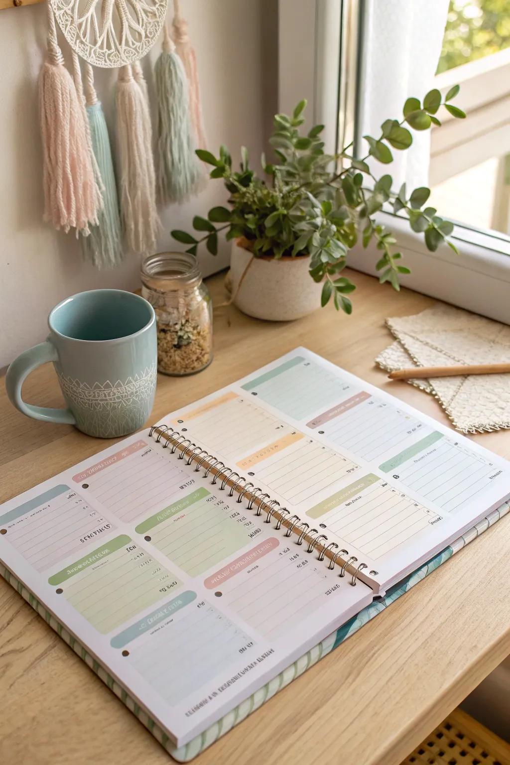 Color-Coded Harmony: Elevate your planning with a touch of minimalist boho charm.