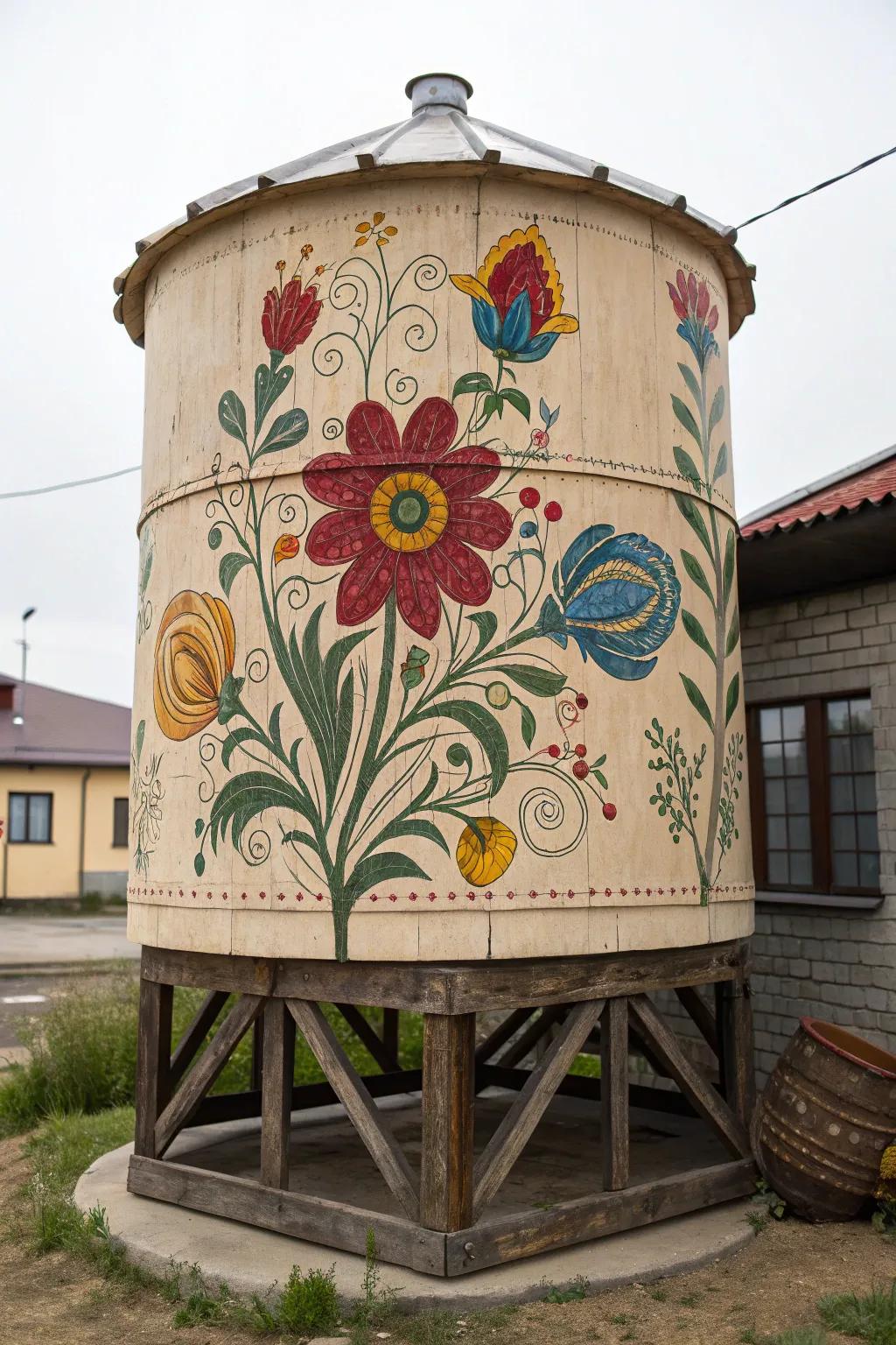 Elevate your space with an explosion of hues: floral artistry on water containers.