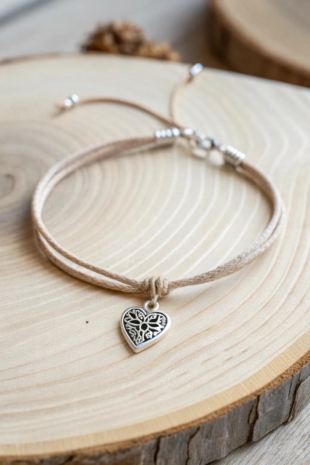 Uncover the elegance of simplicity infused with a private touch; a cord bracelet embellished with a poignant ornament.